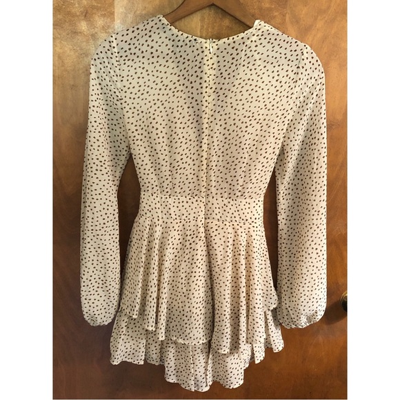 White Fox Brown Polka Dot Romper Playsuit Jumpsuit Tiered Puff Sleeve Boho NWT - Picture 3 of 15